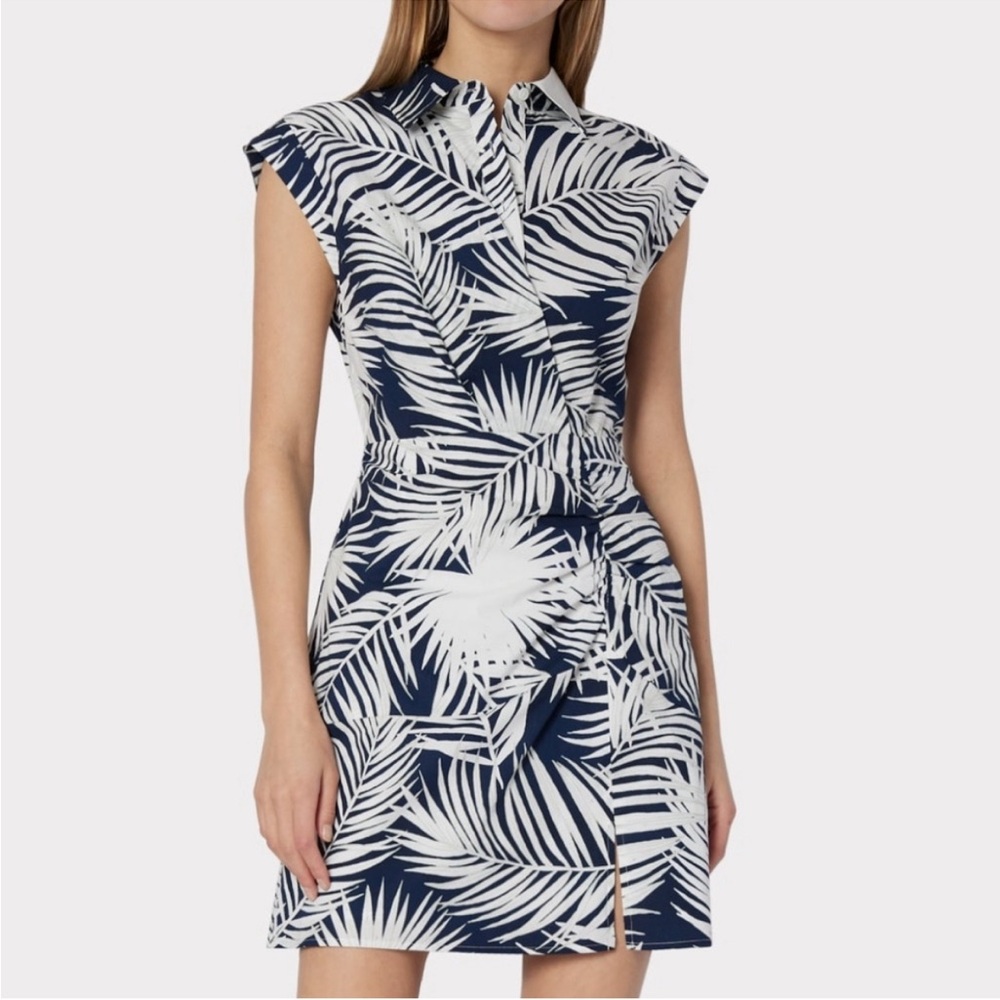 MILLY Navy Blue Maxwell Palm Print Poplin Dress